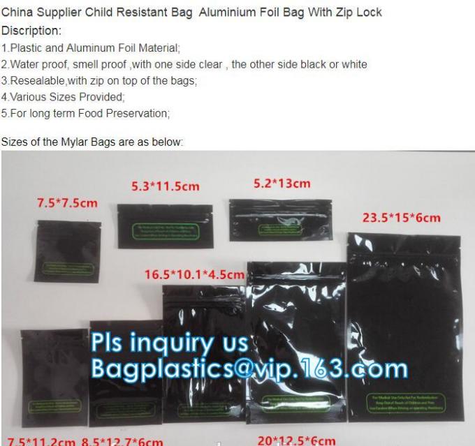 Zipper Aluminum Child Proof Zipper Bags Moisture Resistant Medication