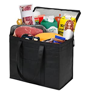 Frozen Food Insulated Cooler Bag Food Delivery, Sturdy Zipper, Foldable, Washable, Heavy Duty, Stands Upright, Completel 0