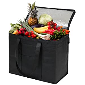 Frozen Food Insulated Cooler Bag Food Delivery, Sturdy Zipper, Foldable, Washable, Heavy Duty, Stands Upright, Completel 2
