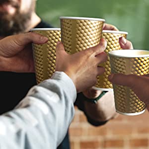 Gold Party Cups, Disposable Coffee Cups With Lids - Insulated Hot Cups To Go - Luxury Glitter Paper Cups 2