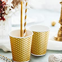 Gold Party Cups, Disposable Coffee Cups With Lids - Insulated Hot Cups To Go - Luxury Glitter Paper Cups 3