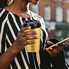 Gold Party Cups, Disposable Coffee Cups With Lids - Insulated Hot Cups To Go - Luxury Glitter Paper Cups 4