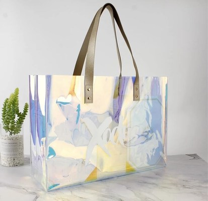 Female Holographic Transparent Handbags Beach bag Laser Clear PVC Tote Shopping Bag tote shopping bags for ladies