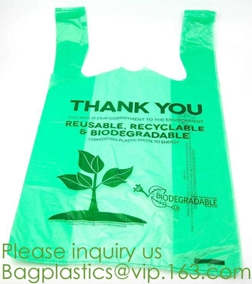 compostable t shirt bag,100% Biodegradable Compostable Plastic bag,EN13432 certified compostable bag biodegradable plast