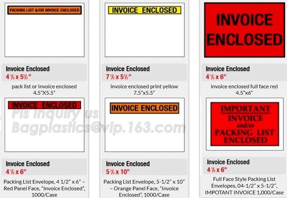 Printed adhesive PAKLIST waterproof packing list enclosed envelopes for Receipt Slips, printed adhesive packing list env