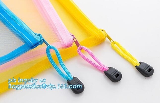 Office Stationery Mesh Bags With Slider Zipper, expanding file/folder/File cover/documents pouch carry bag