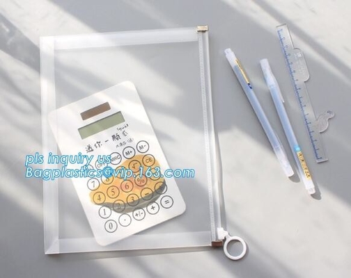 Promotional stationery set PVC bag pencil set, zipper office stationery pouch with rope slider, Office stationery waterp