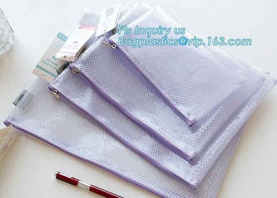 Mesh PVC Document File Bags With Zipper Closure A4 A5 A6 Size File Packing Bags, A5 B5 zipper mesh file bags, slider zip