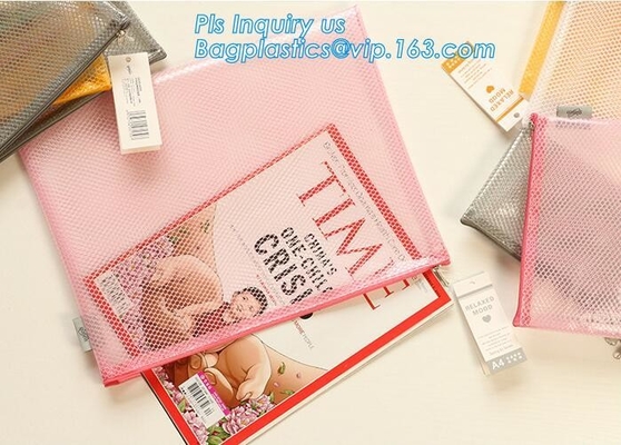 PVC interlayer zipper document mesh bag, Mesh Zipper Bag For Office &amp; School File Document A4, Zipper mesh document bag