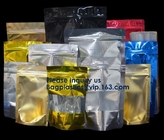 3 Side Seal Metallized Foil Inside Stand Up Zipper Plastic Bags/ Glossy Gold Printing Flat Foil Pouch Bagease Bagplastic