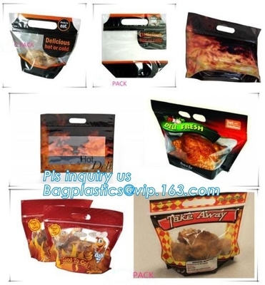 Stand Up Roasted Chicken Packaging Bags With Zip Top hot roast, rotisserie chicken bag, microwaveable bag, slide plastic