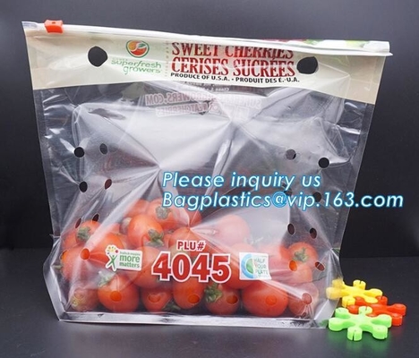 Perforated bag grape bag with air holes, fresh fruit stand up k bag for cherry, OEM zip top Clear BOPP Laminated f