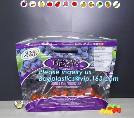 Perforated bag grape bag with air holes, fresh fruit stand up k bag for cherry, OEM zip top Clear BOPP Laminated f