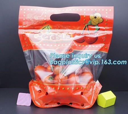 Perforated bag grape bag with air holes, fresh fruit stand up k bag for cherry, OEM zip top Clear BOPP Laminated f