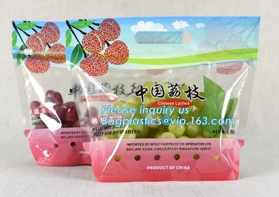 Promotional popular plastic reusable slider zipper food bags, slider k perforated fresh grape packaging bag, fruit