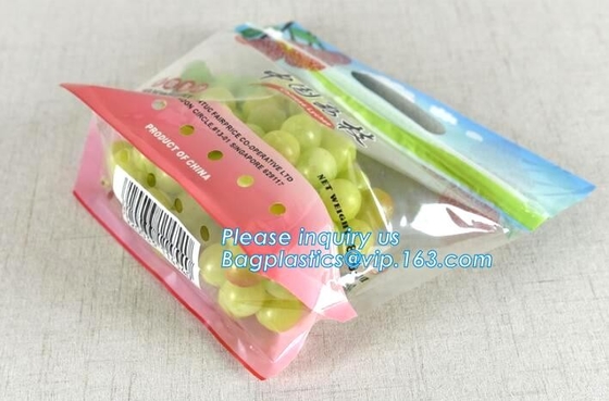 Promotional popular plastic reusable slider zipper food bags, slider k perforated fresh grape packaging bag, fruit