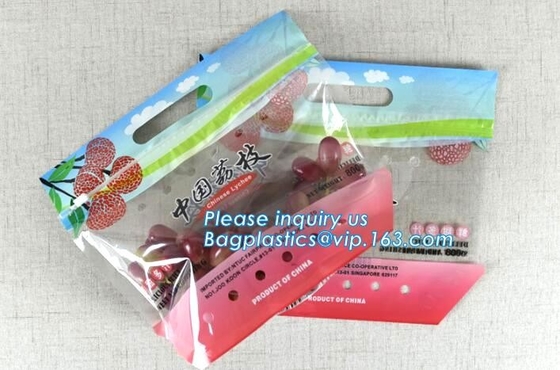 Promotional popular plastic reusable slider zipper food bags, slider k perforated fresh grape packaging bag, fruit