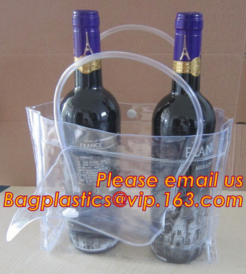 clear pvc packaging bag with handle for wine, vinyl pvc zipper gift tote bags with handles, gift bag with plastic snap