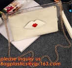 Button Closure PVC Clutch Bag For Women Handbag Snap Sleeve Cosmetic Makeup Bag, Satchel Golden Handle Chain Clutch PVC