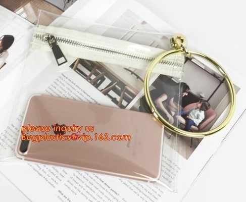 Cosmetic Sewing Metal Zipper Bags, PVC leather cosmetic bag metal double zipper puller makeup bag, Metal Zipper Printing