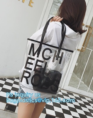 Handbag Organizer Shoulder Bag, beauty PVC beach tote bag, Beach Shoulder Bag with Small Cosmetic bag, make up eco iride