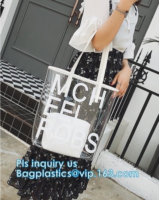 travel cosmetic bag pvc pu leather toiletry bag makeup bag for woman, Fashion Women Clear PVC Beach Crossbody Bags, hand