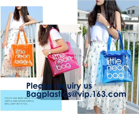 Custom Clear Pvc Lady Handbag Set Transparent Beach Tote Bag,OEM EVA PVC Zipper Bag Swimwear, Plastic Zipper EVA Pouch