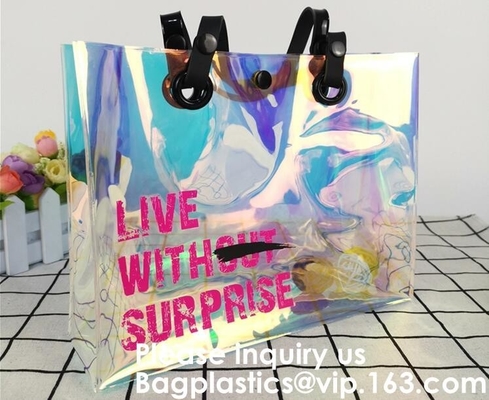 Promotional Shiny PVC Tote Bag, Women Gender and Casual Tote Shape large capacity clear PVC Beach Bag, Bagease, Bagplast