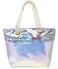 Waterproof All Over Printing PVC Coating Tote Shoulder Fabric Shopping Bag With Gusset And Lining,Jelly Clear Plastic PV