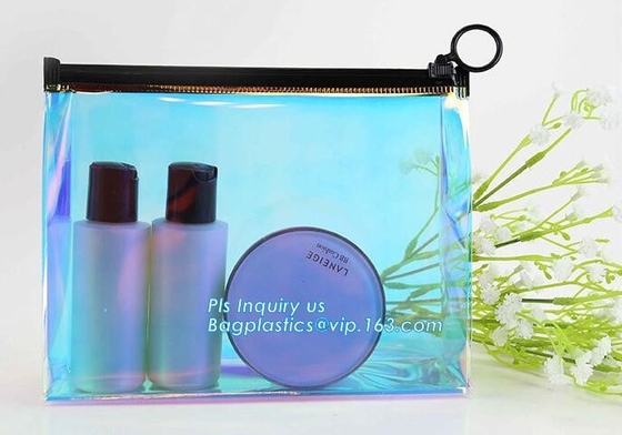 pencil case zipper slider travel cosmet bag, slider zipper clear transparent pvc packaging cosmetic bag, slider lock zip