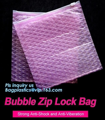 PE zipper bubble k bag with custom printed logo, Bubble Bag With Slider, Padded Pink Ziper Lock PE Bag, slider zip