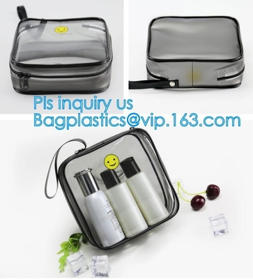 Custom personalized travel waterproof transparent clear pvc zipper toiletry bag, fashion travel clear PVC bag, HANDLE