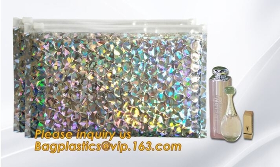 Poly Bubble Mailer with Zip on Top Glitter Make Up Bags,Metallic Glossier Pink Cosmetic Packing k Bubble Pouch Sli