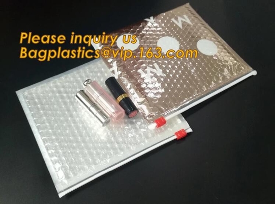 Factory Shiny Rose Gold Silver Cosmetic Zipper Bubble Bag Self Adhesive Plastic Pe Material Mailer Zip Lock Padded Bag,