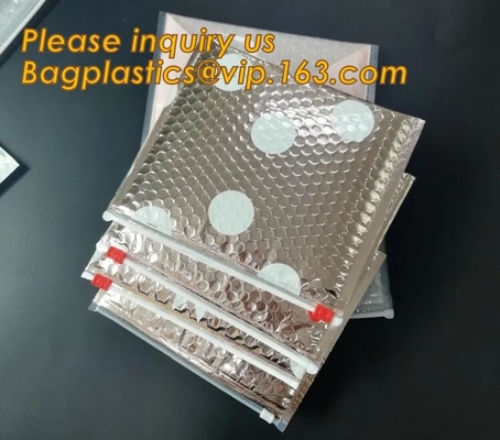 Factory Shiny Rose Gold Silver Cosmetic Zipper Bubble Bag Self Adhesive Plastic Pe Material Mailer Zip Lock Padded Bag,