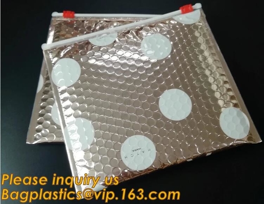 Factory Shiny Rose Gold Silver Cosmetic Zipper Bubble Bag Self Adhesive Plastic Pe Material Mailer Zip Lock Padded Bag,