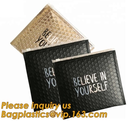 Factory Shiny Rose Gold Silver Cosmetic Zipper Bubble Bag Self Adhesive Plastic Pe Material Mailer Zip Lock Padded Bag,