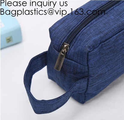 Wholesale Men Vintage Zipper Cosmetic Bag Leather Wash Cotton Canvas Makeup Bag Toiletry Bag, bagease, bagplastics