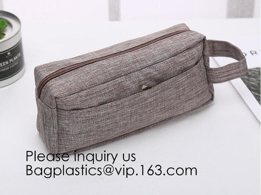 Wholesale Men Vintage Zipper Cosmetic Bag Leather Wash Cotton Canvas Makeup Bag Toiletry Bag, bagease, bagplastics