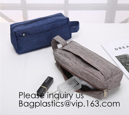 Wholesale Men Vintage Zipper Cosmetic Bag Leather Wash Cotton Canvas Makeup Bag Toiletry Bag, bagease, bagplastics