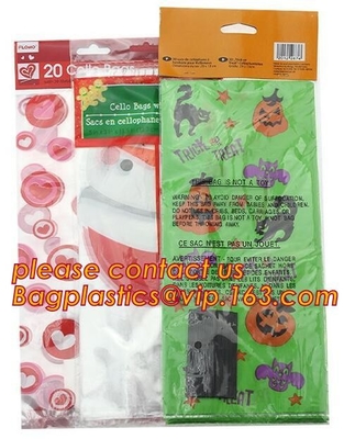 Halloween CPP plastic Cello Treat Bag with black twist ties,Pumpkin Bag Kids Candy Bag For Children Handhold bag Festiva