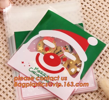 professional design cute santa deer elk christmas opp cookie bags, moisture proof opp cookies bag,Merry Christmas 50 Pcs