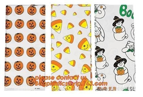 gravure printing halloween party bag, cute design food grade plastic cookie packing,halloween shrink cello treat bags fo