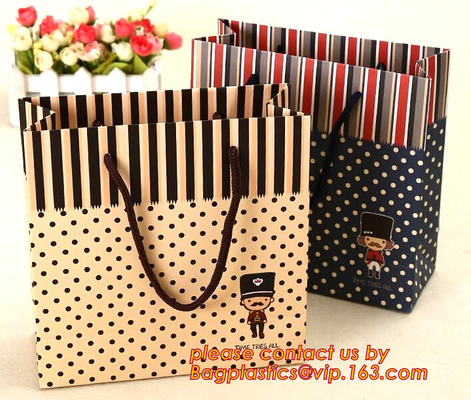 Promotional paper bag in fancy paper and foil logo, Fashion gift paper bag with ribbon handle, Special handle design pap