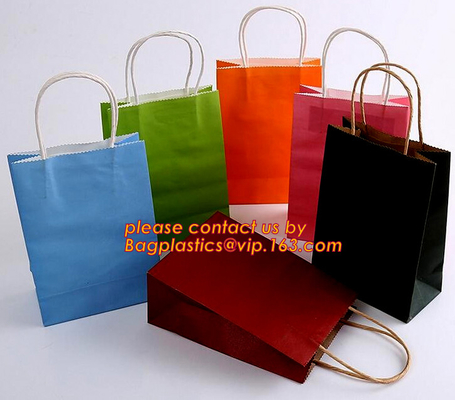Recycle eco friendly Brown flat bottom shopping kraft paper bag With Paper Handle, Recyclable luxury style printed gift