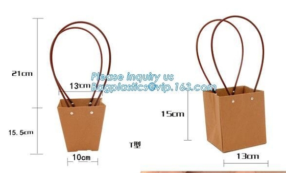 Recycled Fashion Design Flat Paper Handle Kraft Gift Bag Flower Carrier Bag,Flower carrier bag kraft paper flower carrie