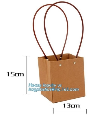 Logo Personalized Portable Bouquet Flower Carrier Gift Packing Paper Bag,Kraft Paper Laminated Pp Woven Paper Bag Flower