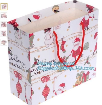 Custom logo printed golden powder CMYK coated paper bag for shopping carrier bag with flat handle,Satin Ribbon Gold Stam