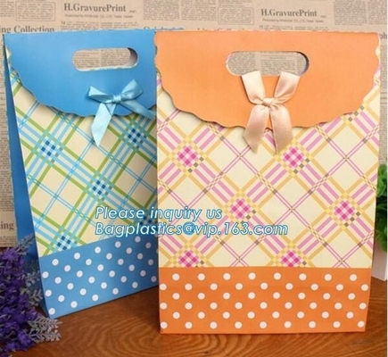 paper carrier bag,kraft paper bag,craft paper bag manufacturer,Printing Logo Paper Carrier Bag with Bowknot and Handle f