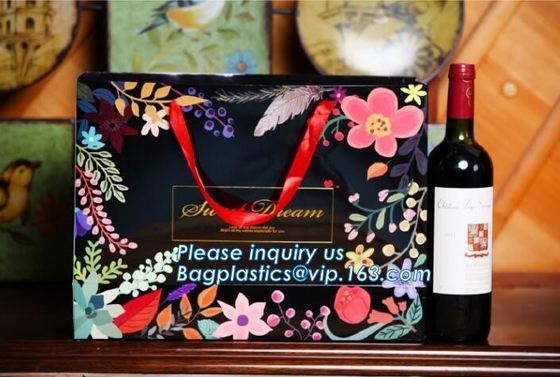 Gold Stamping Glossy Lamination Paper Rope Handle Paper Carrier Bag Custom Design paper carrier bag with rope handle